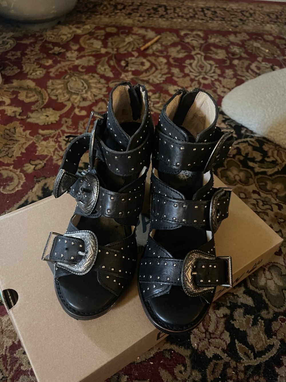 freebird Black Studded Buckle Gladiator Sandals. Brand new